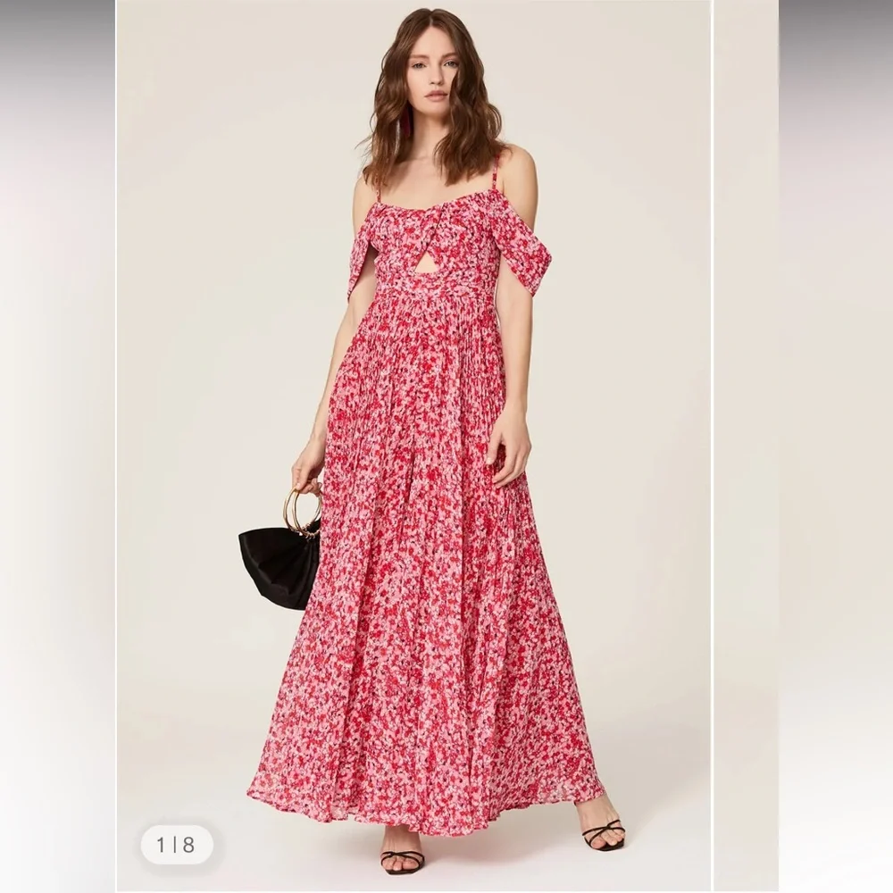 Pink Floral Maxi Dress with Ruffle Bodice - Picture 3 of 9